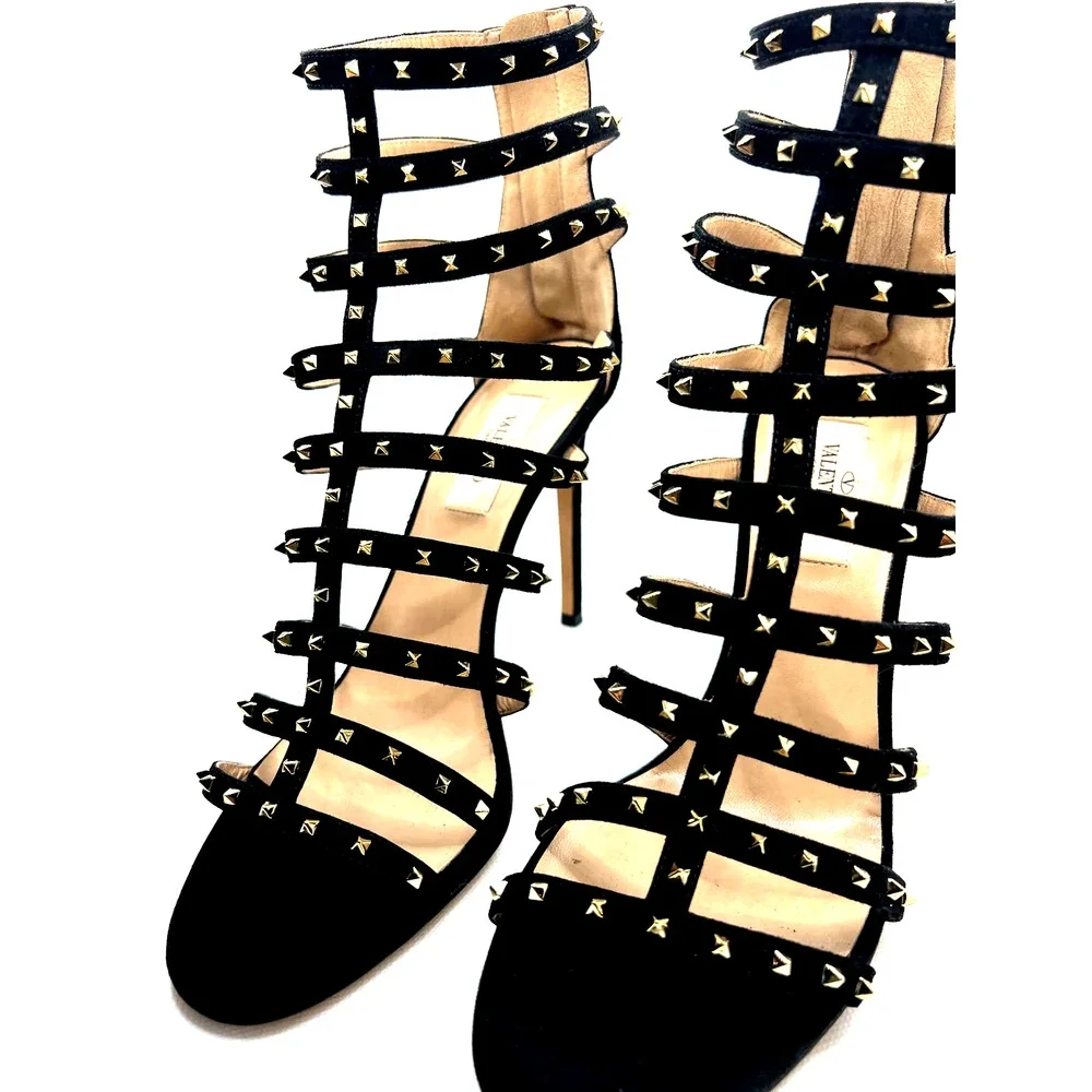Valentino‎ Leather Rockstud Accents Cage Gladiator Heels